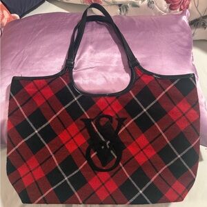 Victoria's Secret Plaid Tote Bag Red Black White Holiday Christmas NWOT